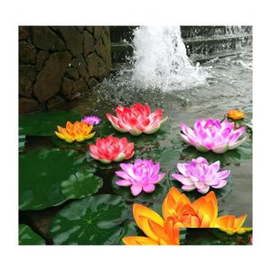 Fleurs décoratives Couronnes Lotus Lis Artificiel Flottant Eau Fleur Étang Pads Plantdecorppondspool Faux Simation Feuilles Decorati Dhknn