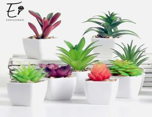 Couronnes de fleurs décoratives belles plantes artificielles avec simulation de pot succulentes mini bonsaï en pot placé fausse table verte De8485047