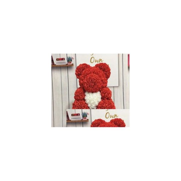 Guirnaldas De Flores Decorativas Precioso Oso De Flor De Rosa Roja Grande Con Adornos De Corazón Regalos Para El Día De San Valentín Mujer Esposa Regalo 25 Cm 8 Col Dhmmq