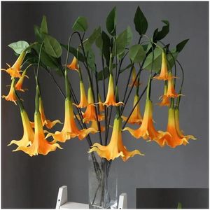 Couronnes de fleurs décoratives de luxe Real Touch Pu Datura grande fleur décoration de fête de mariage ornements fausse salle de Noël florale Dr Dhick