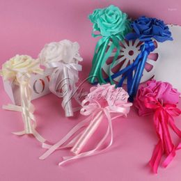 Decoratieve bloemenkransen Mini Flower Girl Boeket met 3 Foam Rose kunstmatige bruiloft bruids decoraton