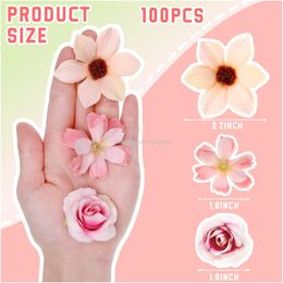 Couronnes de fleurs décoratives Mini capitules en soie fausse rose marguerite colorée artisanat petits embellissements tête artificielle pivoine décor bricolage De Ame9X