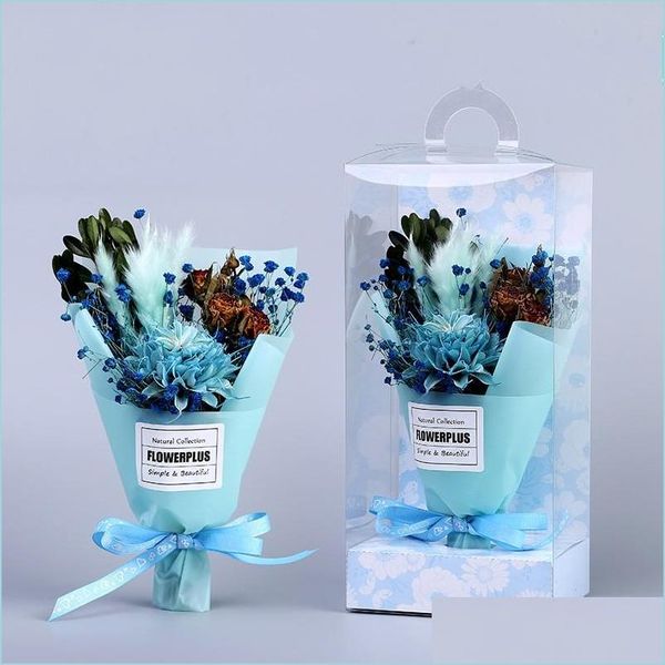 Couronnes de fleurs décoratives Fête des mères Bouquet de fleurs séchées Boîte artificielle Mini PVC Cadeau Drop Livraison Maison Jardin Fête Festive Su Dh18A