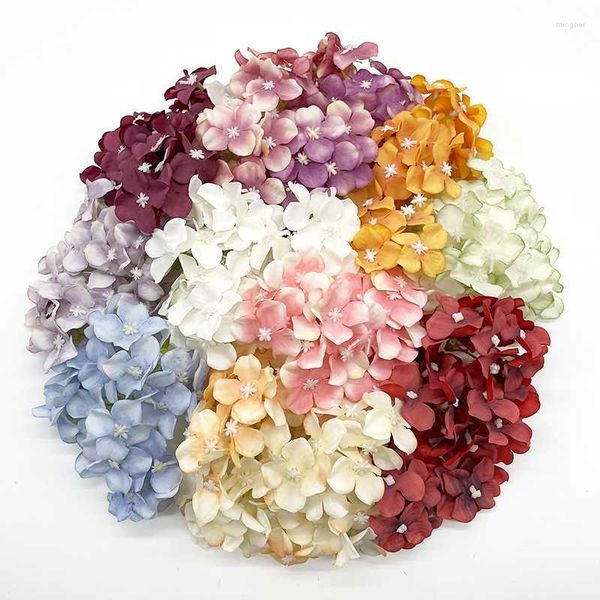 Guirnaldas de flores decorativas, cabeza de flor de Hortensia Multicolor, Mini seda Artificial para boda, fiesta de compromiso, decoración del hogar, guirnalda DIY