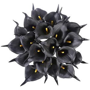 Couronnes de fleurs décoratives N80B 20 pièces Calla Lily mariée mariage Bouquet PU Arrangement artificiel pour la maison bureau fête décor