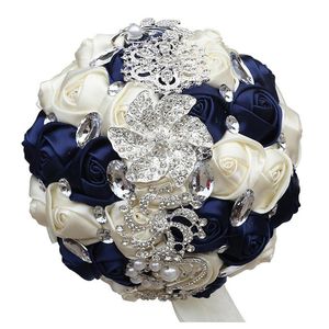 Decoratieve bloemenkransen Navy Blue Serie Bruiloft Bruids Boeket Elegante Pearl Bruid Bruidsmeisje Crystal Fonkelen B03