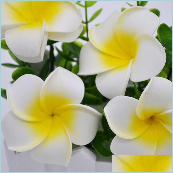 Flores decorativas coronas nuevo 2 5 cm verano hawaiano pe plumeria flor artificial frangipani espuma para sombreros decoración del hogar 10 dhdxc