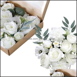 Decoratieve bloemen kransen newartificaal met doos wit roze roodblauw roos voor doe -het -zelf bruiloftsboeketten centerpieces arrangementen deco otbsi