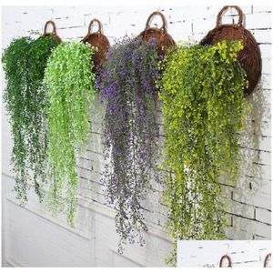 Flores decorativas Guirnaldas Newartificial Flores Vine Ivy Hoja Seda Colgando Planta falsa Plantas artificiales Guirnalda verde Hogar Boda Dhigx