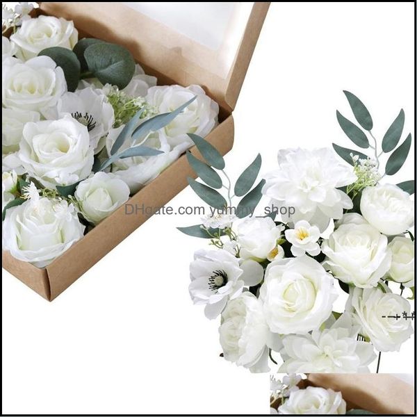 Flores decorativas Guirnaldas Newartificial Con caja Blanco Rosa Rojo Azul Rosa Para Diy Ramos de boda Centros de mesa Arreglos Deco Otbsi