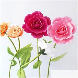 Coronas de flores decorativas Nt Flor artificial Falsa rosa de espuma grande con tallos para el fondo de la boda Decoración Pantalla de la ventana Escenario Dhm3O