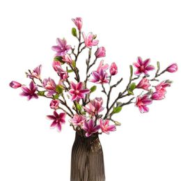 Decoratieve bloemen kransen one nep single stam echt touch magnolia 35 "lengte simulatie 3D print Yulania Denudata voor bruiloft cneterpiec