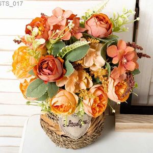 Couronnes de fleurs décoratives Orange fleurs artificielles automne pivoine maison jardin Table décor camélia soie mariage bouquet de mariée fête arrangement floral L2403