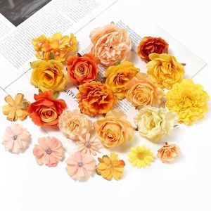 Decoratieve bloemen kransen oranje serie rozen kunstbloemen hoofden nep bloemen voor huisdecor feest huwelijk huwelijk bruiloft decoratie diy krans accessoires