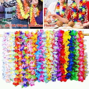 Couronnes de fleurs décoratives Pack de 20/36/50pcs guirlandes de fleurs de fête hawaïenne collier plage tropicale piscine robe décoration couronne d'anniversaire 230410