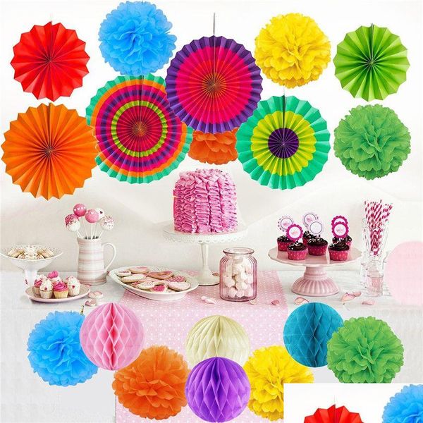 Couronnes de fleurs décoratives éventail en papier boules de fleurs ensembles fête d'anniversaire pour la décoration bébé âge Barty boutique décoration de vacances A07 Drop De Dhomx