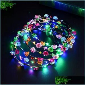 Couronnes de fleurs décoratives fête clignotant LED bandeaux cordes lueur fleur couronne bandeaux lumière Rave Floral guirlande de cheveux Luminou3966459