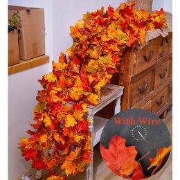 Decoratieve bloemen Kransen feest vreugde verlengen kunstmatige slinger rode herfst esdoorn bladblad wijnstok voor kerst Halloween Thanksgiving Party FIR 230210