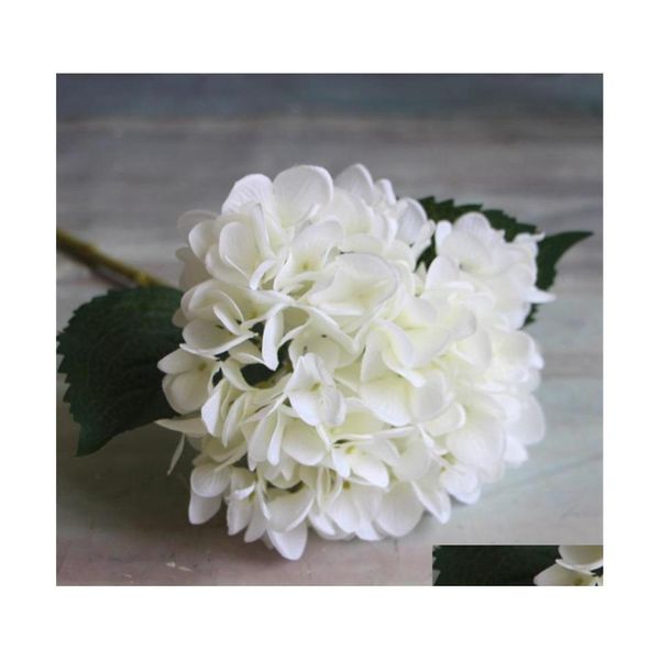 Fleurs Décoratives Couronnes Fournitures De Fête Artificielle Hortensia Tête De Fleur 47 Cm Faux Soie Unique Real Touch Hortensias 8 Couleur Wed Dhpnh