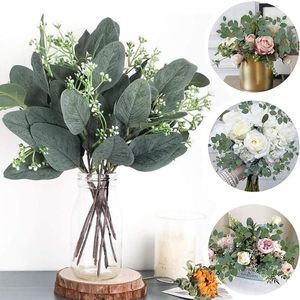 Decoratieve bloemen kransen pc's kunstmatige eucalyptus bladeren stengels simulatieplanten voor bruiloft vakantie groen decoratie indoor diy vas