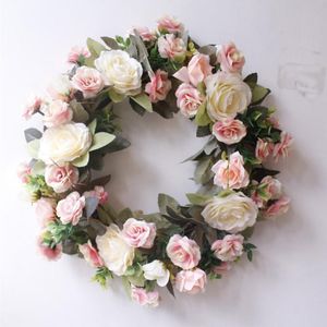 Decoratieve bloemen kransen roze en witte zijde Hawaii feest muurdeur hangende kunstmatige krans bruiloft decoratie bloemen slinger