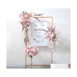 Decoratieve bloemen kransen roze kunstmatige zijde bruiloft achtergrond decor rangschikken boog tafel centerpieces row bloem party raam dis dh143