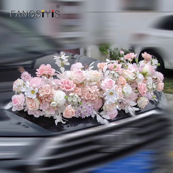 Couronnes de fleurs décoratives rose fleur artificielle mariage voiture décor Kit romantique soie fausse rose hortensia Floral saint valentin cadeau fête Festival Suppli 231207