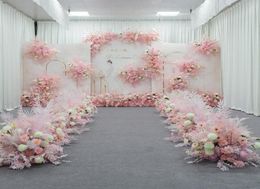 Fleurs décoratives couronnes rose série de mariage arrangement floral artificiel row road road plomb t stade fond de tombe fleur d'angle 8441091