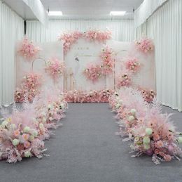 Fleurs décoratives couronnes rose série de mariage arrangement floral artificiel row road road plomb t stade fond de tombe fleur d'angle 6474756
