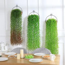Flores decorativas Guirnaldas Plástico Ratán artificial Colgante de pared Hoja de sauce Simulación de vid Planta verde Mimbre llorón para el hogar de la boda