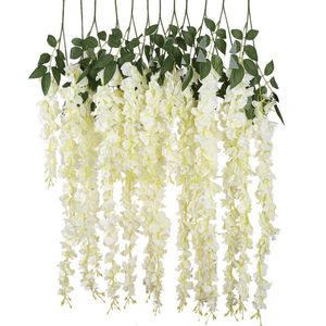 Fleurs décoratives Couronnes Pratique Boutique Artificielle Soie Glycine Vigne Ratta Soie Suspendue Fleur De Mariage Décor 6 Pièces Blanc 230313