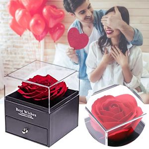 Guirnaldas de flores decorativas, rosa eterna preservada, joyero de flores eternas, adornos de simulación, regalo para el Día de San Valentín, joyería C