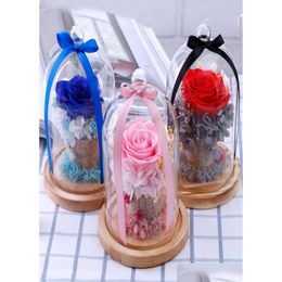 Couronnes de fleurs décoratives préservées cadeau de Saint Valentin fleur éternelle avec verre Er Rose dans le dôme Mother039S cadeau2934034 Drop D Dh7Mo