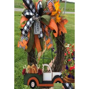 Couronnes de fleurs décoratives couronne de camion de citrouille automne pour porte d'entrée ferme signe frais décoration d'automne Halloween plaque de porte volée D Dhezx