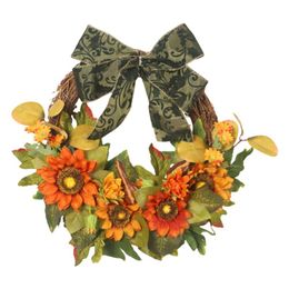 Couronnes de fleurs décoratives couronne de citrouille réaliste fait à la main artificielle automne pour Halloween jour de Thanksgiving intérieur extérieur