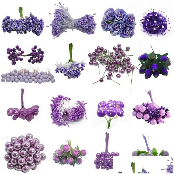 Couronnes De Fleurs Décoratives Violet Étamines Artificielles Baies De Cerisier Bouquet De Mariage Décoration De Noël Diy Guirlande Scrapbooking Cr Dhwmo