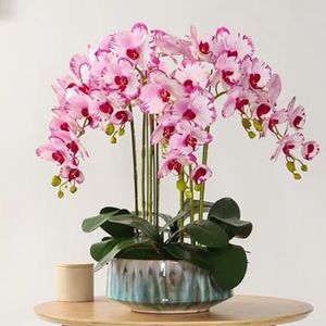 Guirnaldas de flores decorativas Phalaenopsis púrpura 5 piezas orquídea 3 piezas hoja mariposa flor 86 cm material de tacto real impermeable centro de mesa para eventos INDIGO 230313