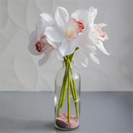 Decoratieve bloemen kransen echt aanraak cymbidium 6heads schiettafel decoratie bloem diy bruiloft bruid hand huisdecor kunstmatige orchidde