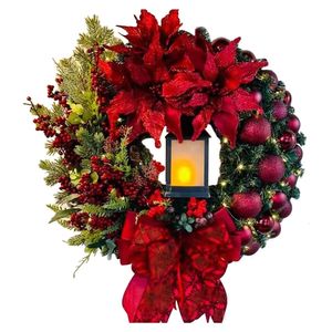 Couronnes de fleurs décoratives couronne de Noël rouge pour porte d'entrée fenêtre dorée porte murale décorations de noël guirlande ornement Guirnalda Navidad 231102