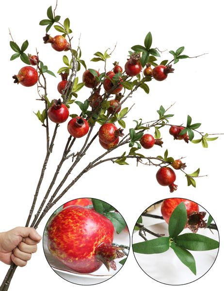 Couronnes de fleurs décoratives, grandes fleurs de grenade d'automne rouges, fausses tiges de branches de fruits artificielles pour décoration de réveillon de Noël, Vase de luxe pour la maison, 231214