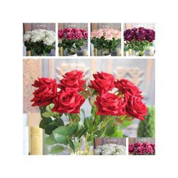 Decoratieve bloemen kransen rode valentijnen mini veet rozenveer kunstmatige nep bloemen boeket kamer bruiloft hydrangea decor drop d dhuqp