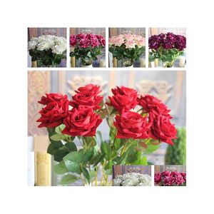 Fleurs décoratives couronnes rouges valentines mini-veet rose printemps artificiel faux fleur bouquet de chambre de mariage d'hortensia décor de décoration dhuqp dhuqp