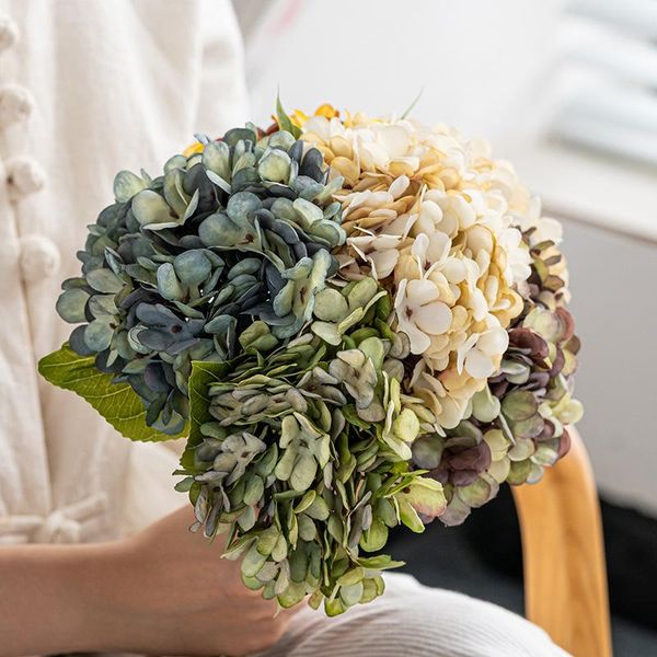 Couronnes de fleurs décoratives rétro automne, Bouquet d'hortensia artificiel, décoration de la maison, arrangement floral de mariage, fournitures de fête Po Pro