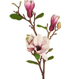 Couronnes de fleurs décoratives Rinlong Magnolia artificielle en soie à longue tige, fleur de décoration d'automne pour grand Vase, décoration de cuisine et de maison 1225i