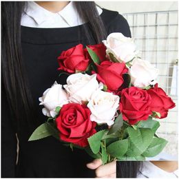 Fleurs Décoratives Couronnes Rose Fleur Artificielle Diy Rouge Blanc Roses Soie Faux Fête Maison Décoration De Table De Mariage Saint Valentin Dhqnv