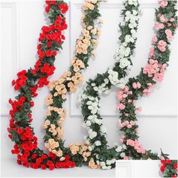 Flores decorativas Guirnaldas Rose Artificial Vine Mtiple Especificaciones Plantas colgantes Techo Pared Decoración navideña Decoración para el hogar Drop de Dhlbg