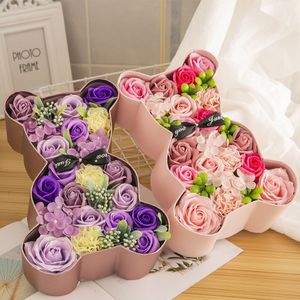 Decorative Flowers Wreaths Rose Bear 29cm Artificial with Light Box Girlfriend Anniversary Christmas Valentines Gift Wedding Birthday 230822