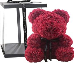 Fleurs décoratives couronnes Rose Bear Flower Bouquet Artificiel avec boîte à la main Valentine39 Gift pour petite amie W5267027