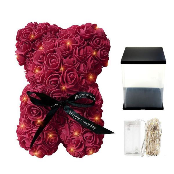 Flores decorativas Guirnaldas Conjunto de oso rosa Regalo para el Día de la madre San Valentín Floral artificial Regalos rojos Creativo 18x18x23cm Aniversario y B