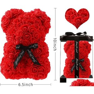 Decorative Flowers Wreaths Rose Bears Valentines Day Decor Gifts Flower Bear Teddy With Box For Girlfriend Anniversary Birthday Gi Dhqg6